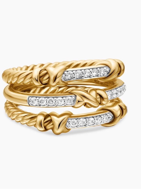 David Yurman Jewelry - DAVID YURMAN
Petite Helena Three Row Ring in 18k Yellow Gold with Diamonds